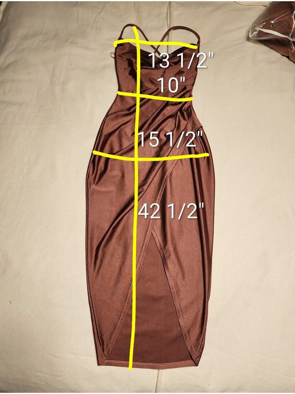 Windsor Satin Spaghetti Strap Asymmetrical Split Party Midi Dress Brown X-Small - Picture 10 of 10